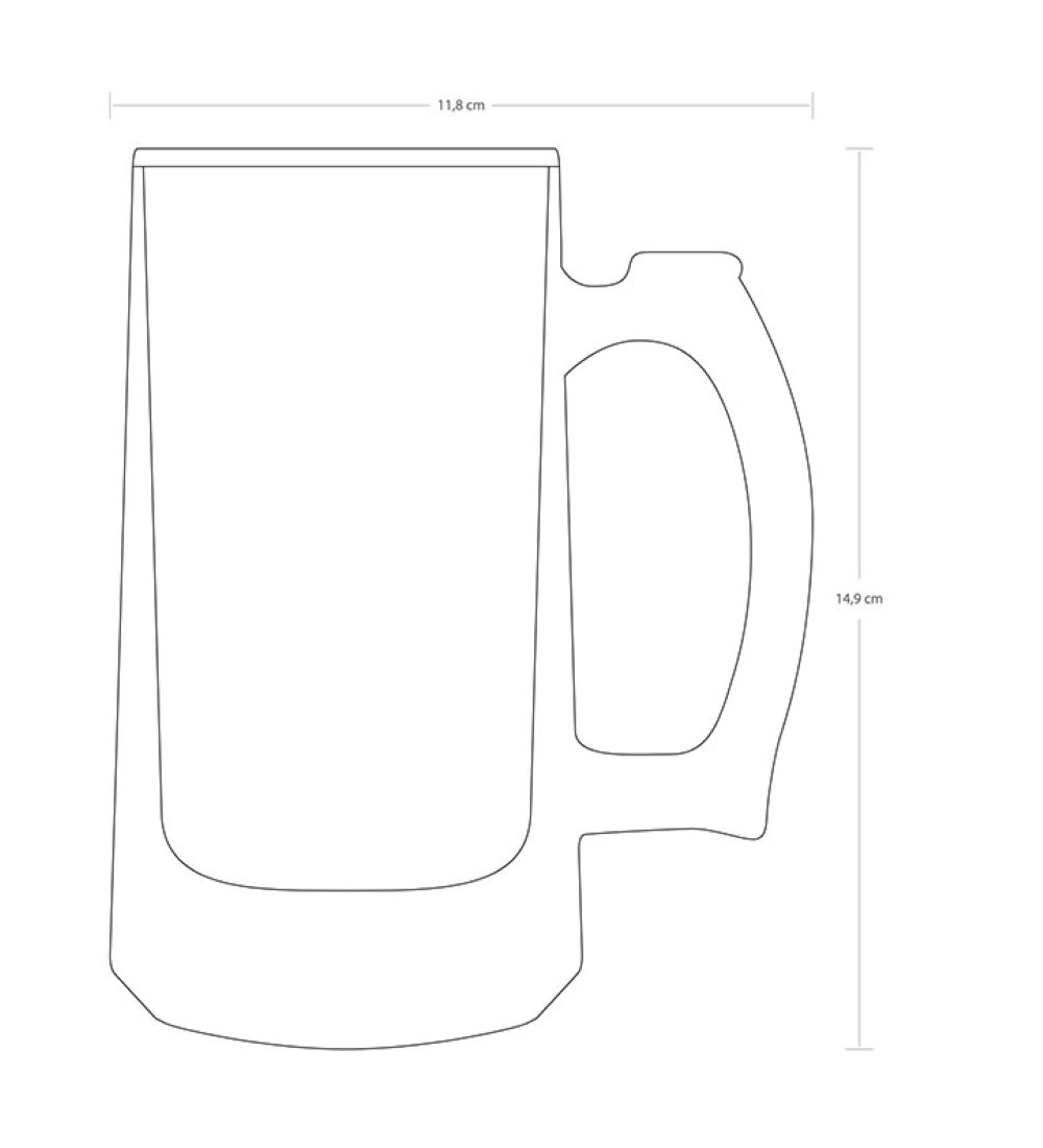 Bira kupası taslağı boyutlarıyla: yükseklik 14,9 cm, genişlik 11,8 cm.