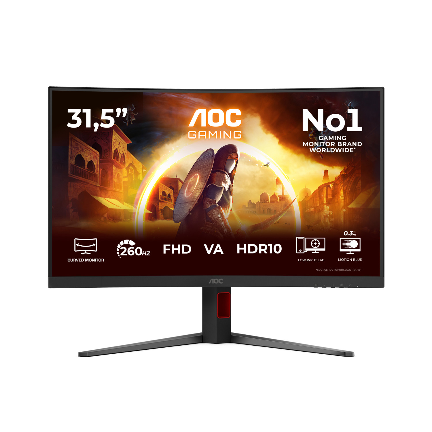 Monitor gaming curvo da 31,5 pollici con 260Hz, FHD, VA, HDR10, basso input lag e motion blur 0,3 ms.