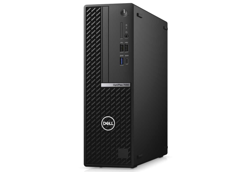 Czarny komputer stacjonarny Dell OptiPlex 7090 z portami z przodu.