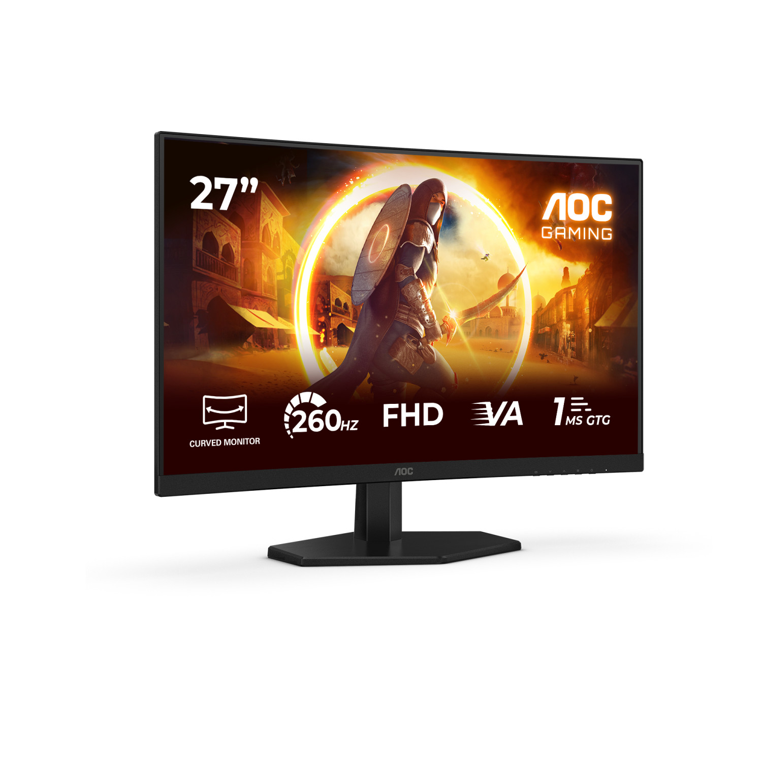 Monitor gaming curvo AOC da 27 pollici con 260Hz e pannello VA FHD.