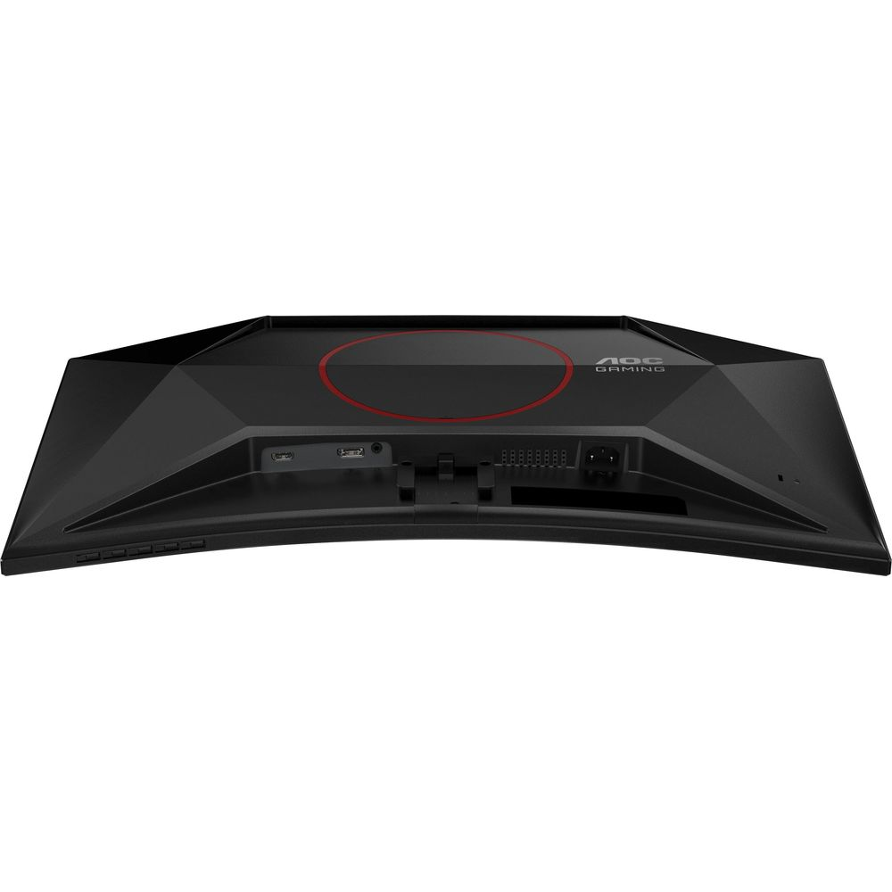 Retro di un monitor nero AOC Gaming con porte e logo.