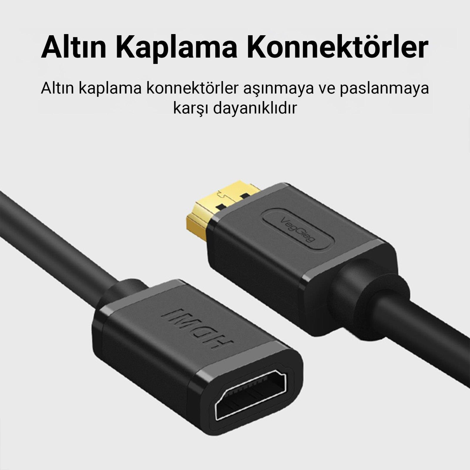 Altın konnektörlü iki siyah HDMI kablosu, biri HDMI yazılı.