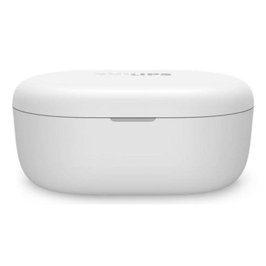Estuche de carga blanco con logo de Philips. Diseño limpio y moderno.