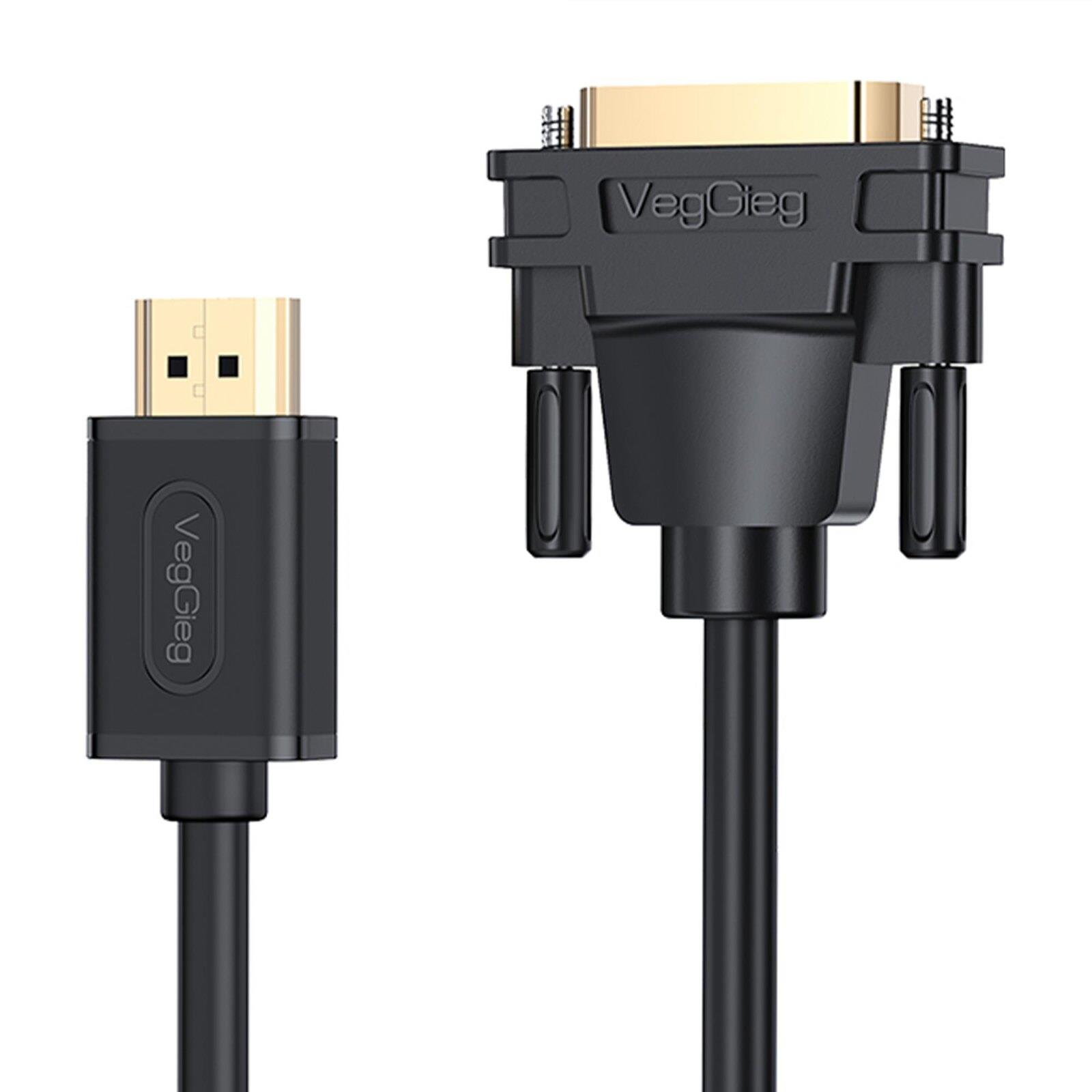 Altın konektörlü ve "VegGleg" logolu siyah HDMI - DVI kablosu.