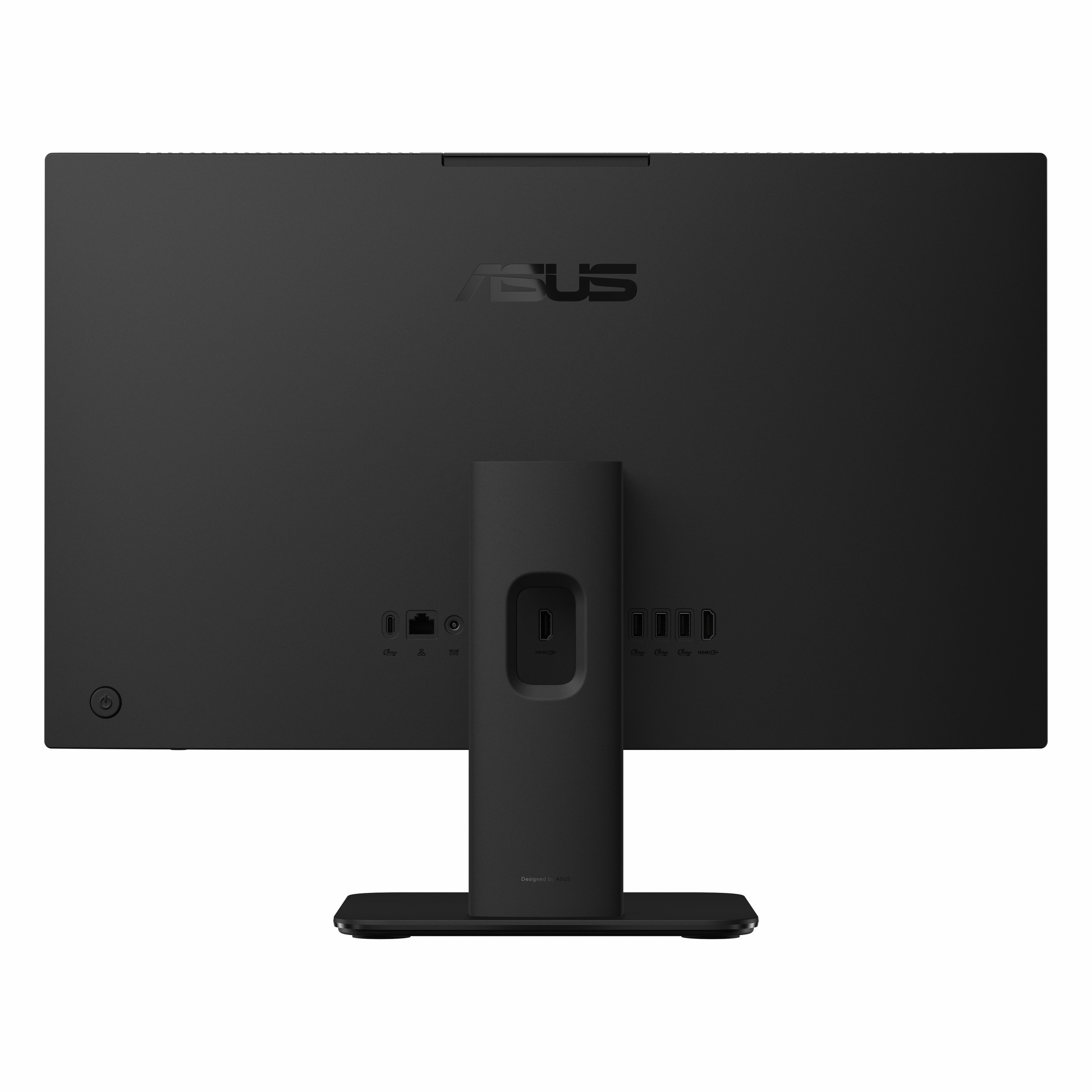 Portlar ve ASUS logosu bulunan siyah monitörün arkası.