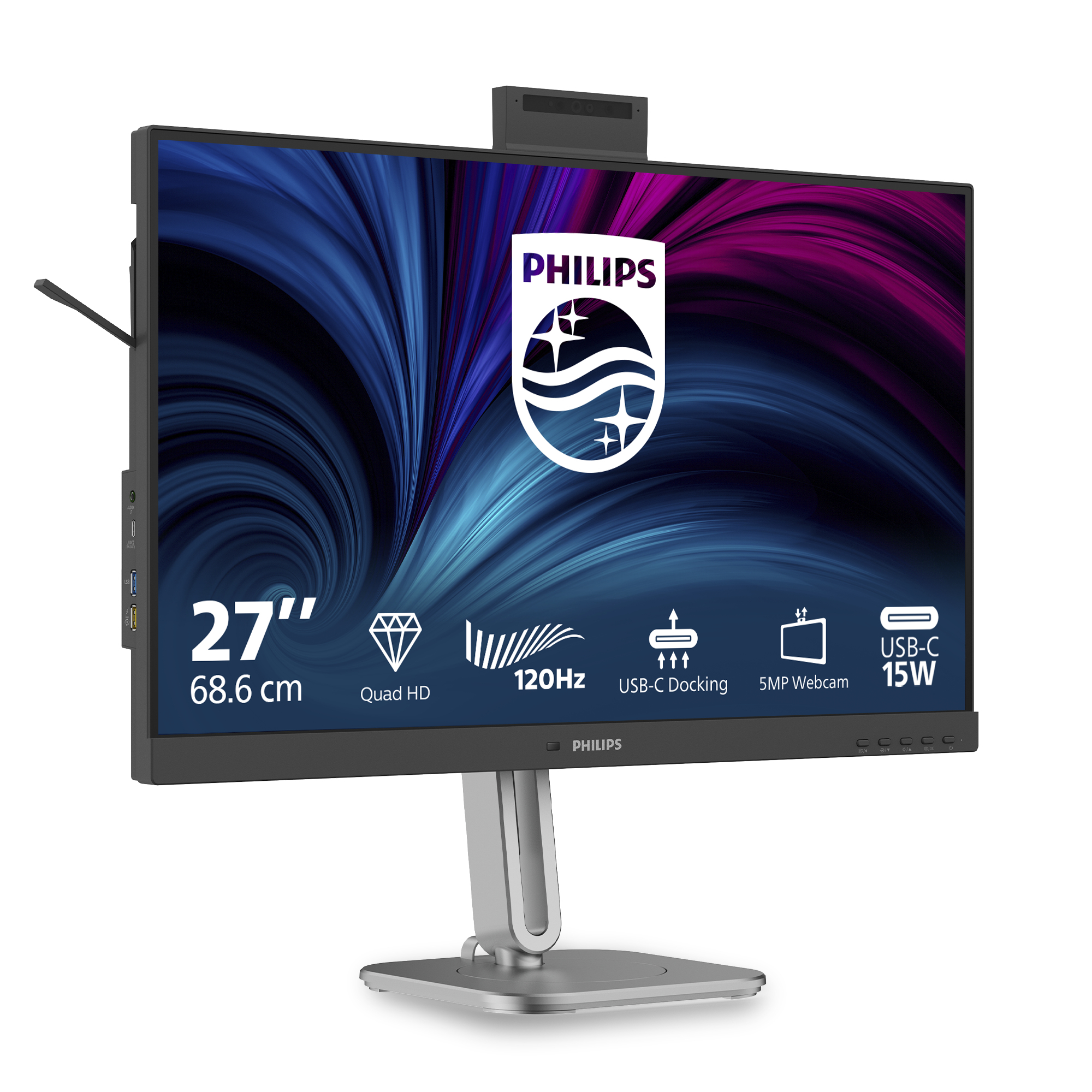 Un monitor da 27 pollici con Quad HD, 120Hz, docking USB-C e webcam da 5MP.