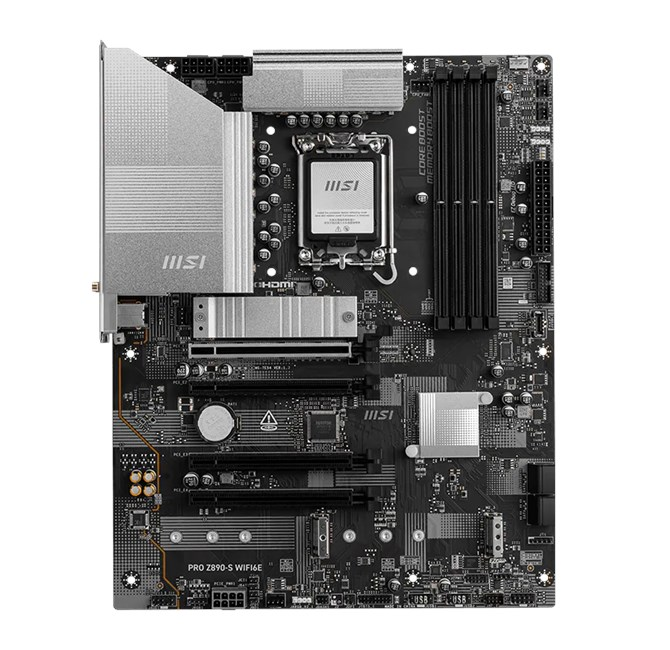 Gümüş soğutuculara ve siyah bileşenlere sahip MSI Z890-S WIFI6E anakart.