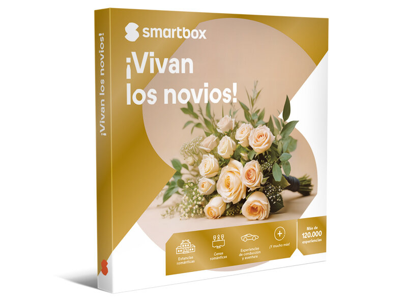 Caja regalo Smartbox con ramo de novia y texto '¡Vivan los novios!'