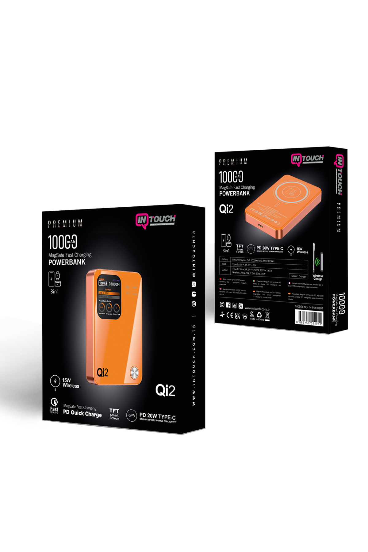Turuncu Powerbank Qi2, 10000mAh, 15W Kablosuz, 20W Type-C.