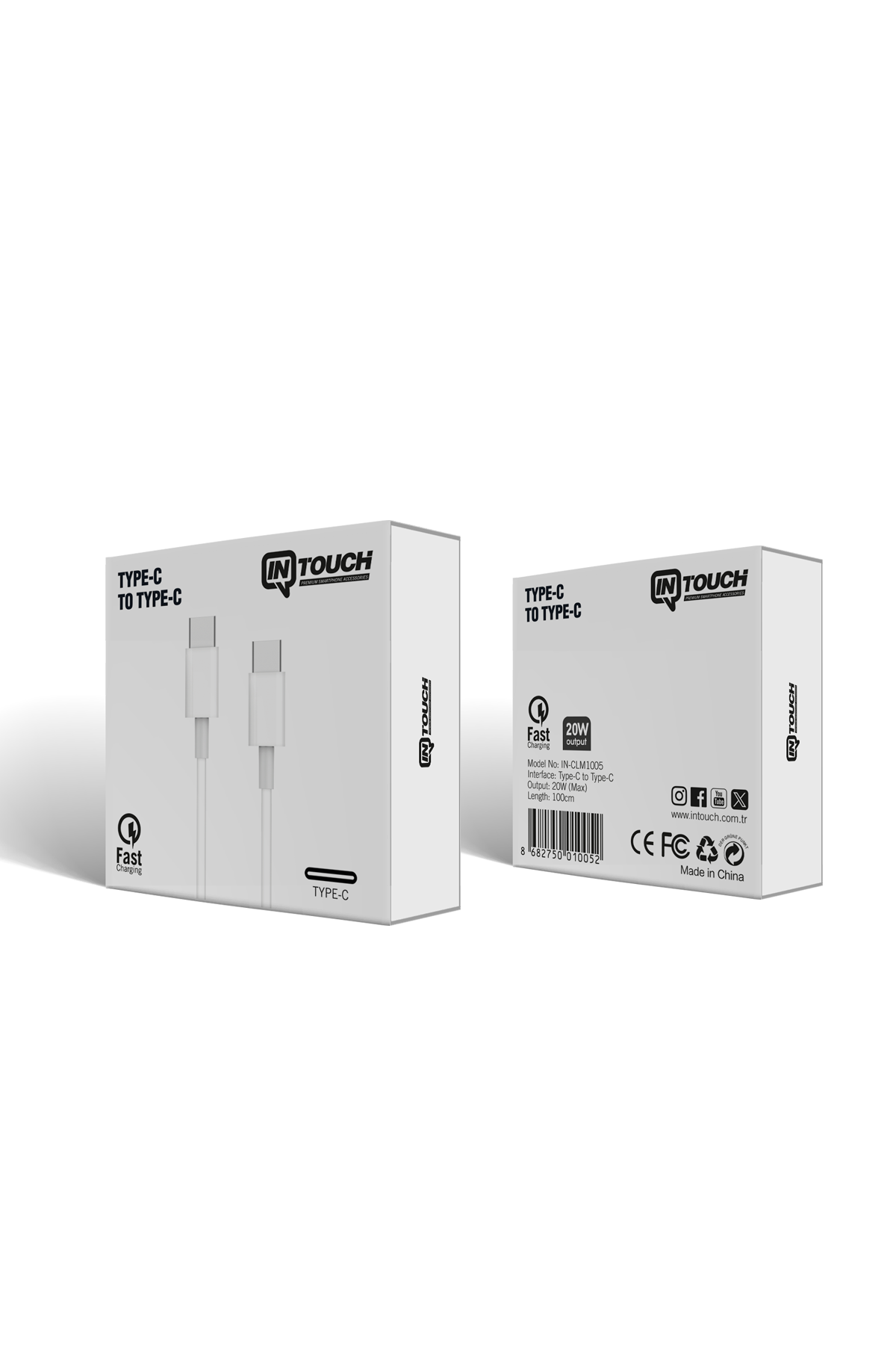 İki Tip-C - Tip-C kablo içeren paket, 20W hızlı şarj.