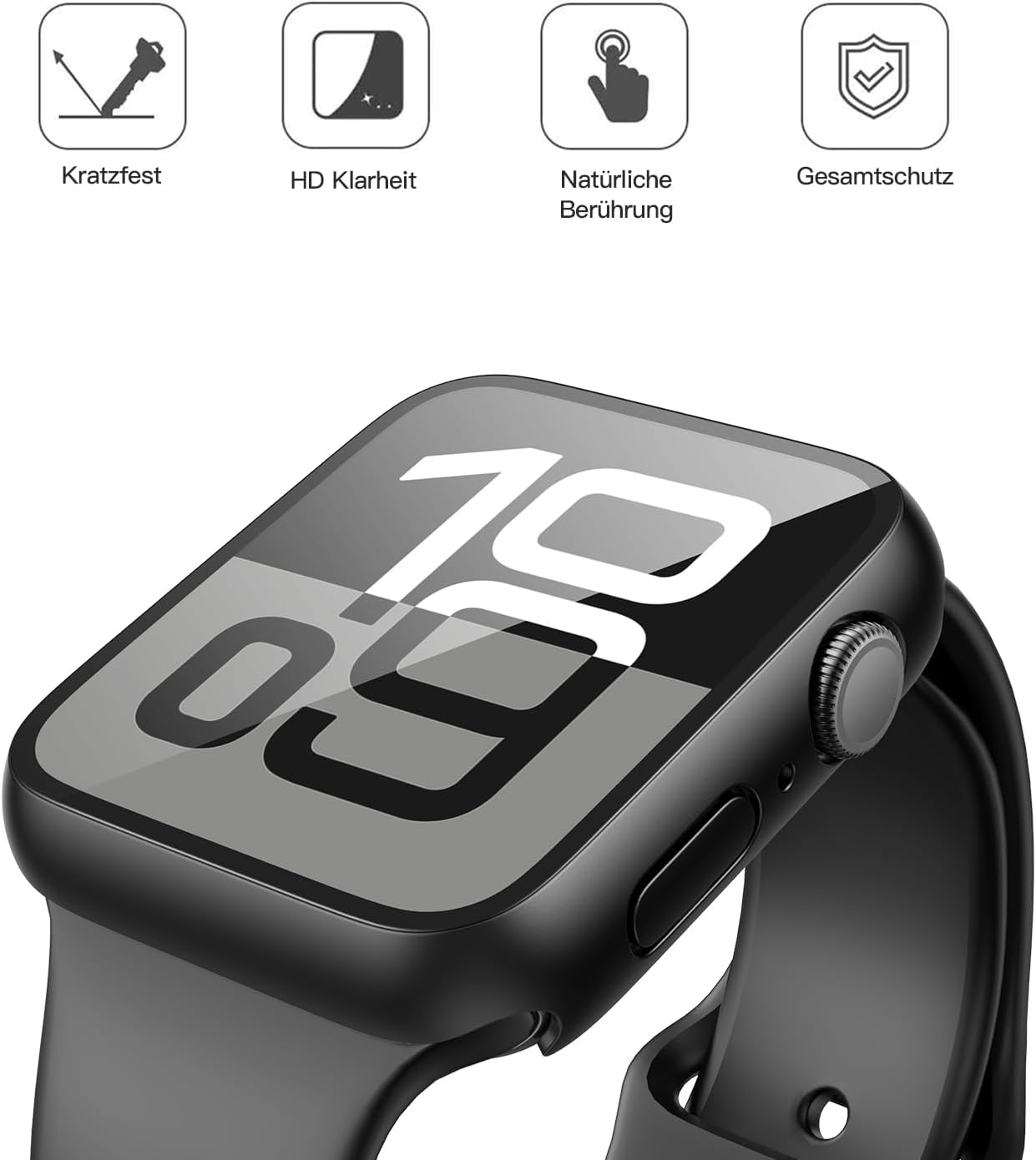 Primer plano de un reloj inteligente negro que muestra las 10:09 en su pantalla.