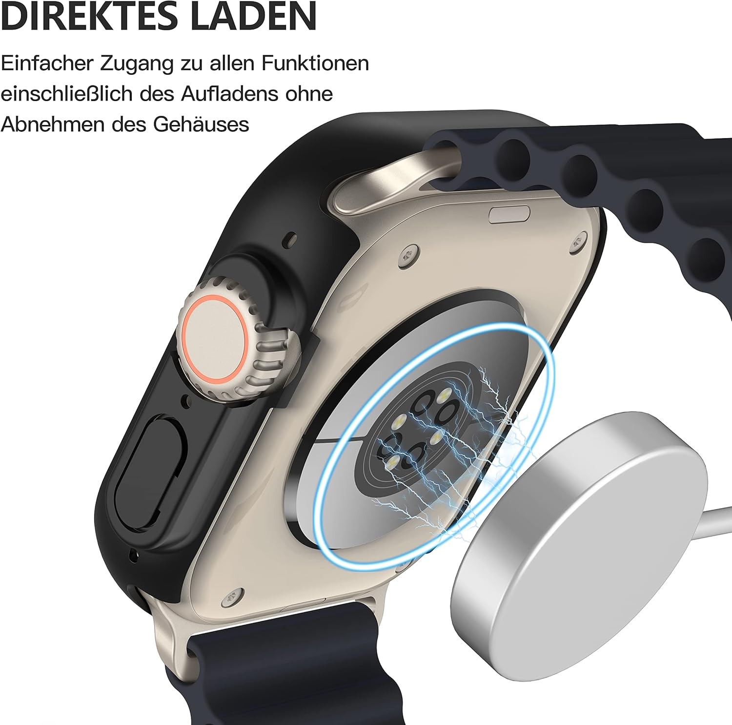 Parte trasera del smartwatch con adaptador de carga que se acopla magnéticamente.