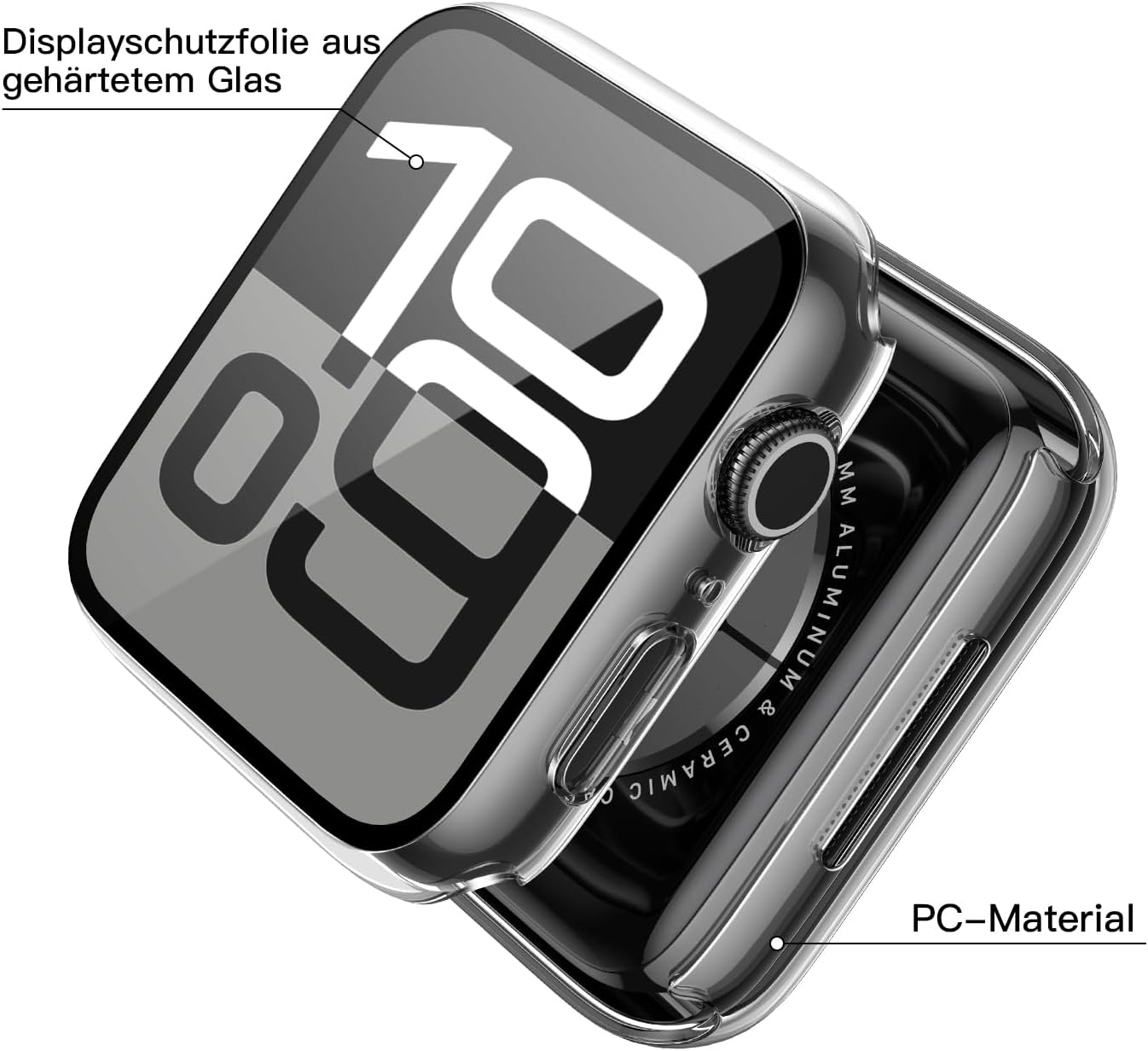 Una funda protectora transparente cubre un reloj inteligente con pantalla digital que muestra las 10:09.