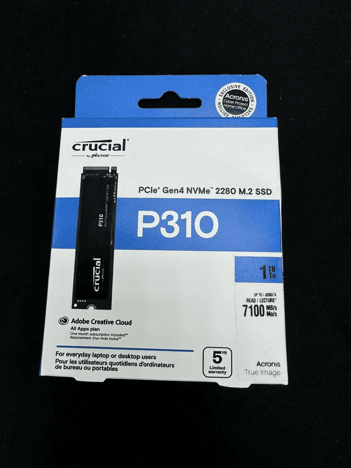 Scatola per SSD M.2 NVMe Crucial P310 da 1TB con Acronis Cyber Protect