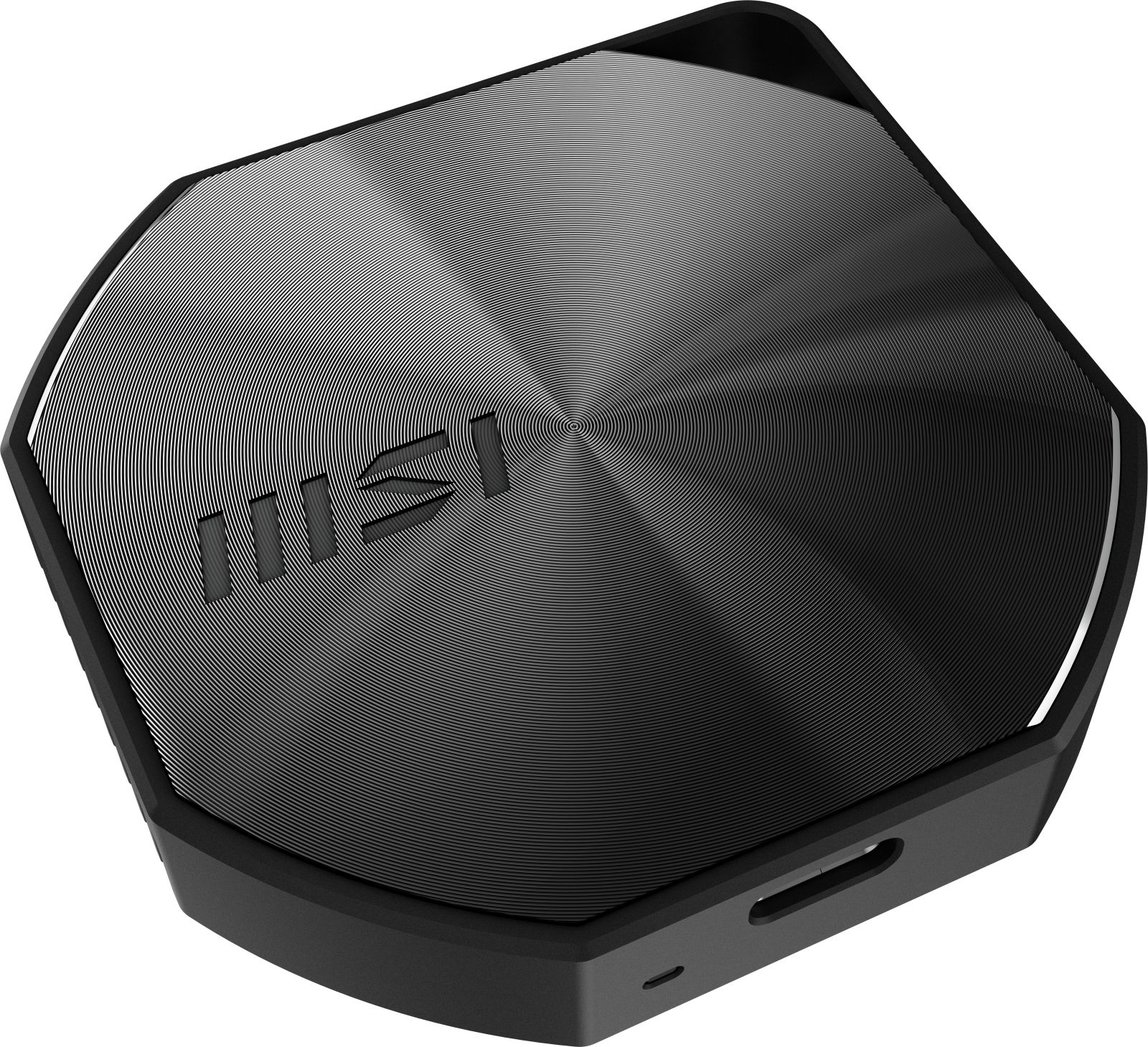 Un dispositivo octogonal negro con círculos concéntricos y el logo de MSI.
