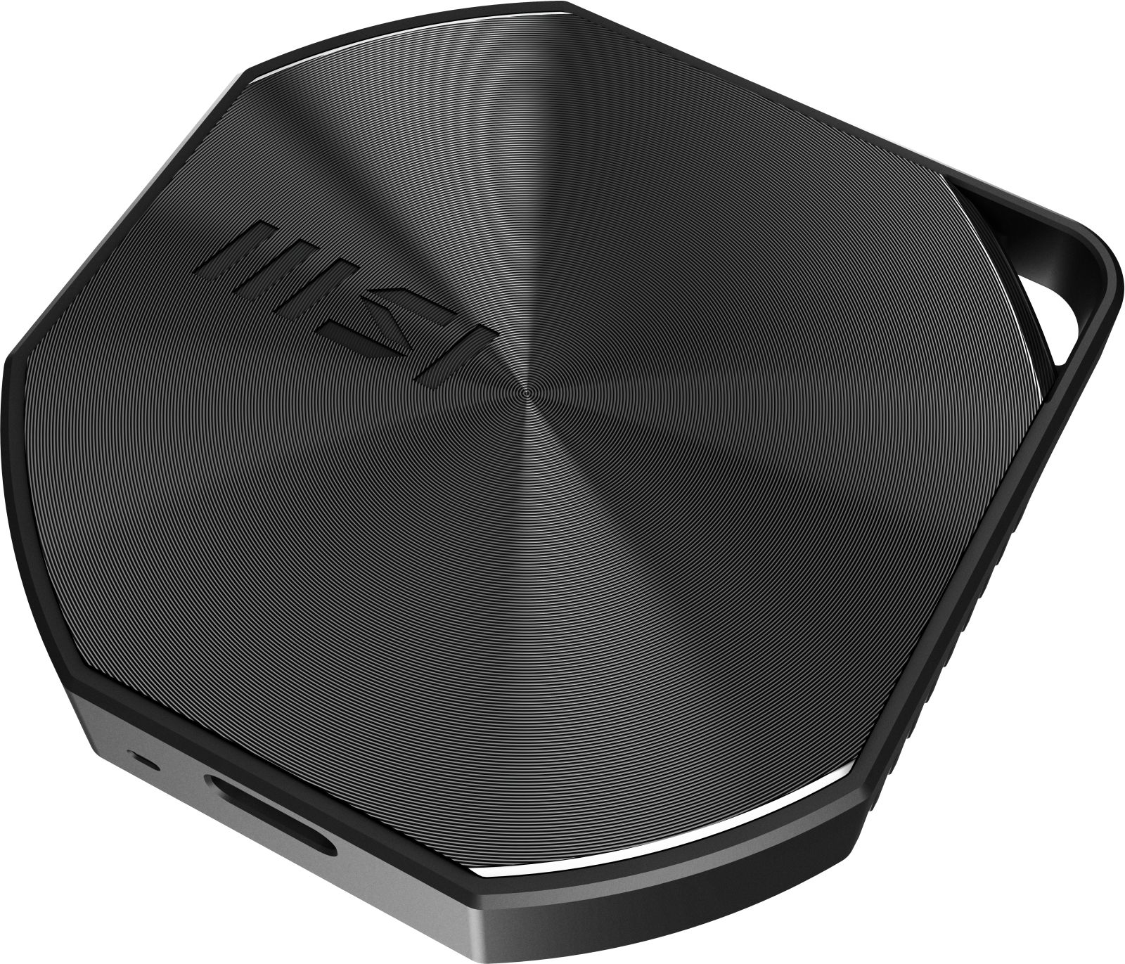 Dispositivo octogonal negro con círculos concéntricos y logo MSI.