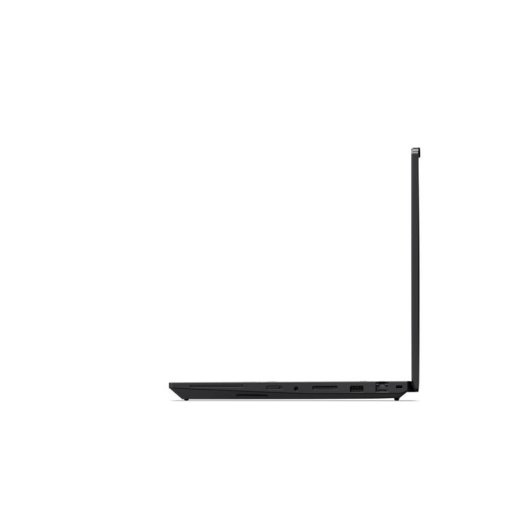 Portátil negro de perfil, sobre fondo blanco.