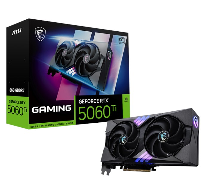 MSI GeForce RTX 5060 Ti grafik kartı ve kutusu.