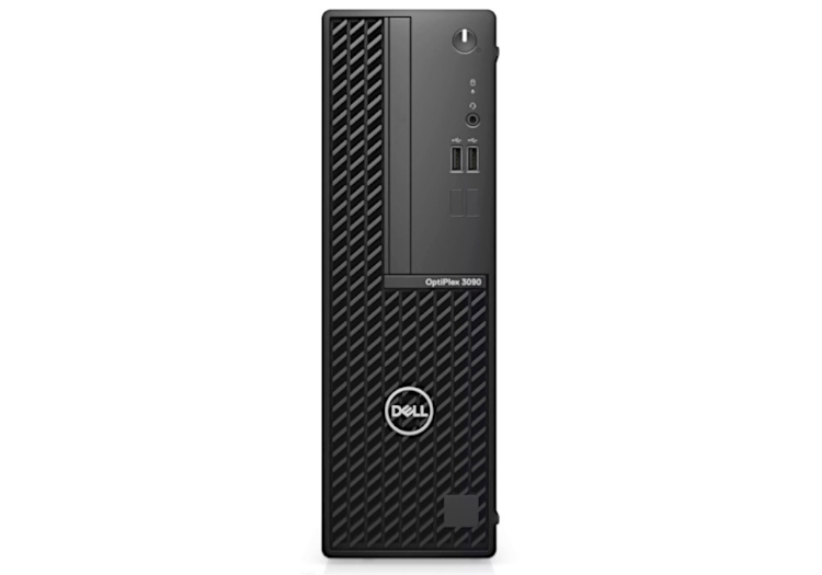Czarny komputer stacjonarny Dell OptiPlex 3090 z otworami wentylacyjnymi i portami.