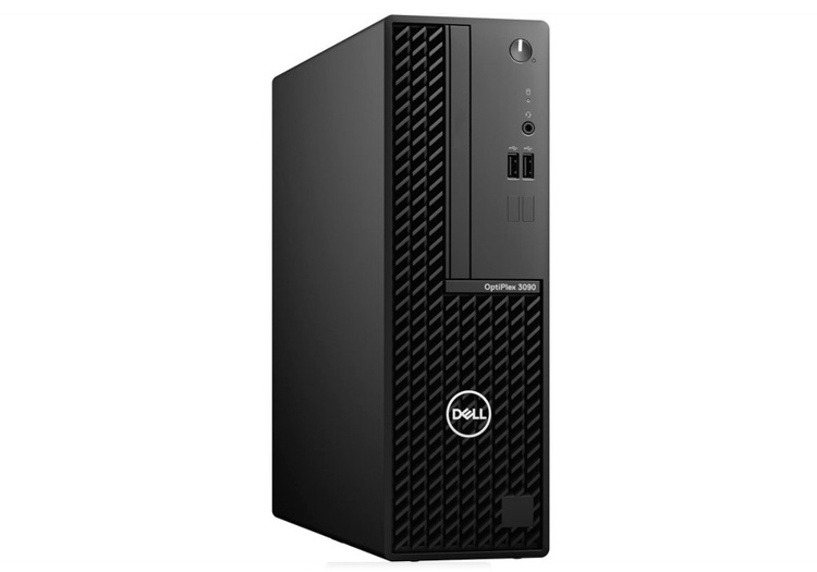 Czarny komputer stacjonarny Dell OptiPlex 3090 z portami USB i kratką wentylacyjną.