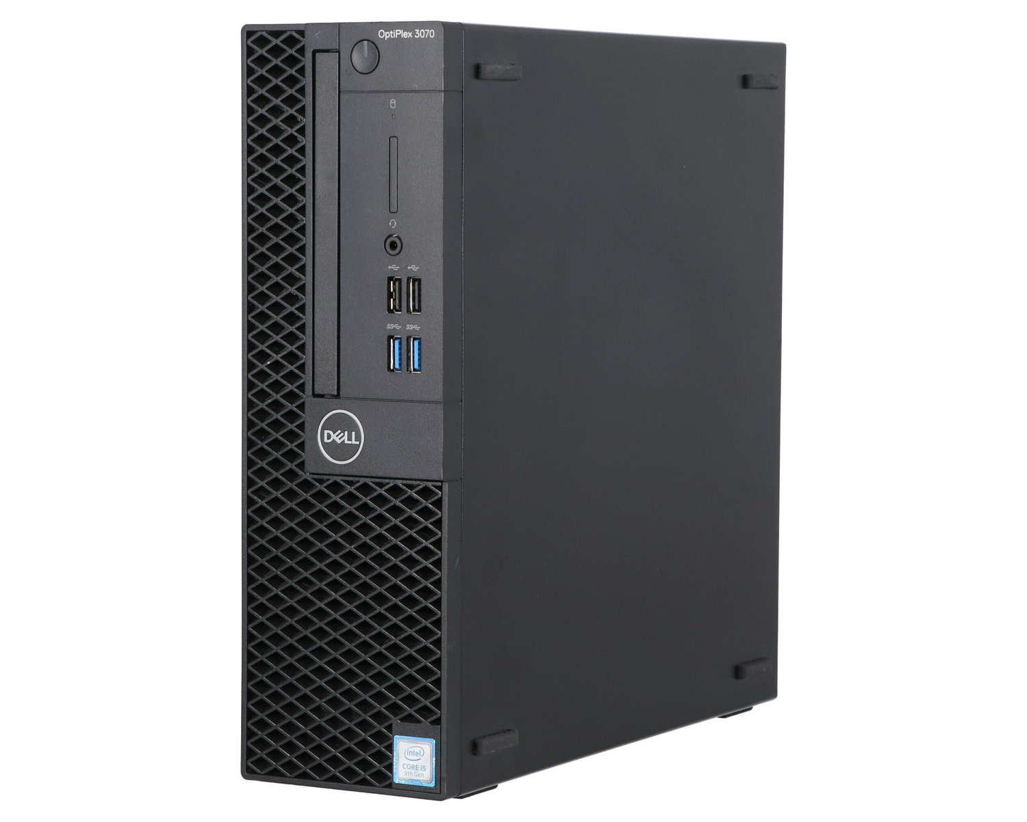 Czarny komputer stacjonarny Dell OptiPlex 3070 z naklejką Intel Core i5.