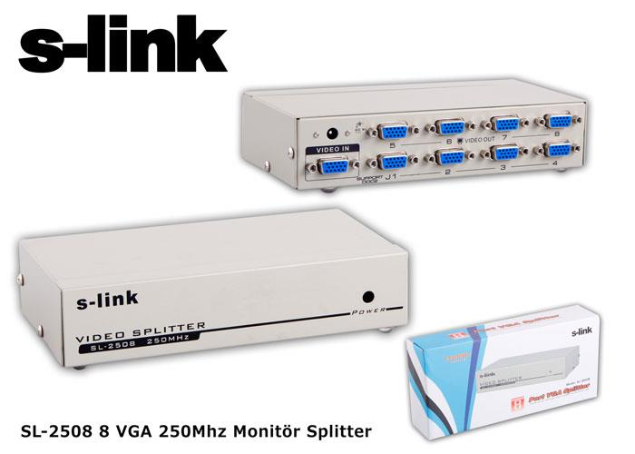 S-link 8 portlu VGA 250MHz monitör ayırıcı ve kutusu.