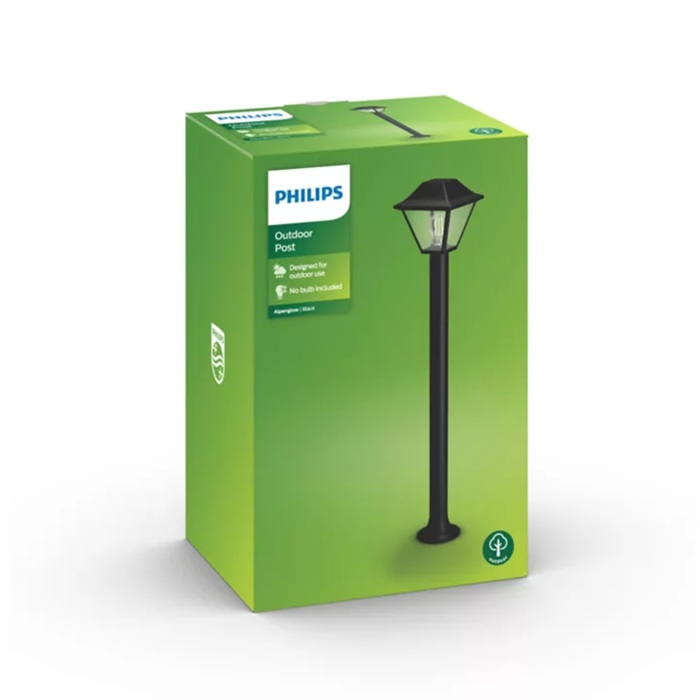 Confezione lampione da esterno Philips con lampione nero su sfondo verde.