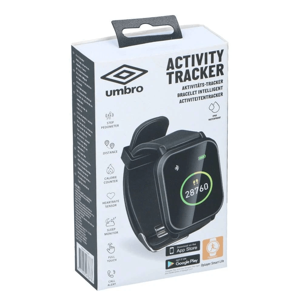 Caja de actividad Umbro con pantalla de reloj inteligente negra.