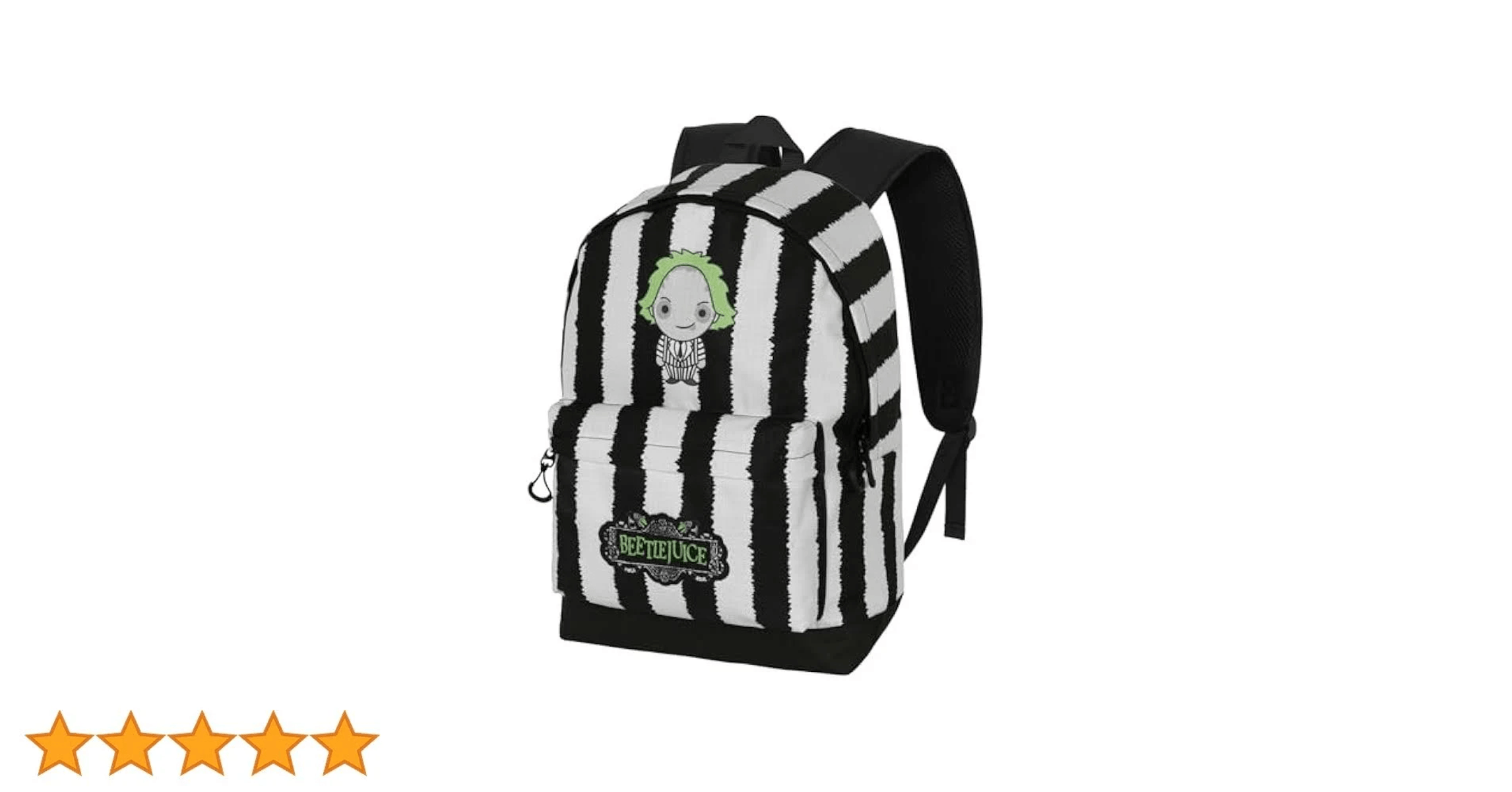 Mochila a rayas blancas y negras con dise o de Beetlejuice.