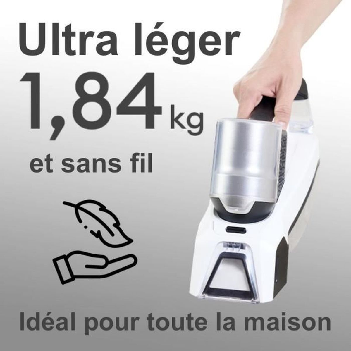 Leichtes, kabelloses Gerät. 1,84 kg. Ideal für das ganze Haus.