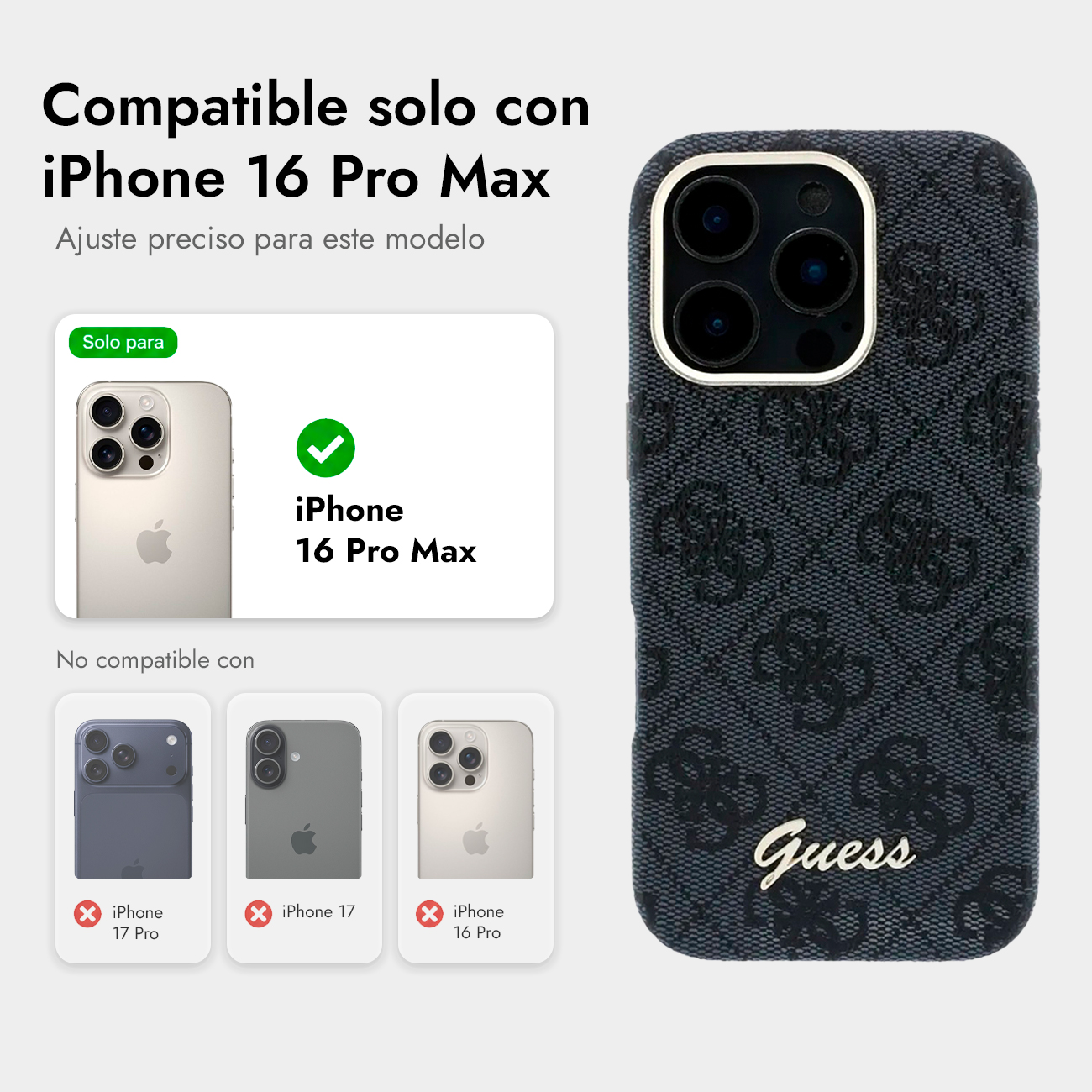 Funda Guess iPhone 16 Pro Max, solo compatible con este modelo.