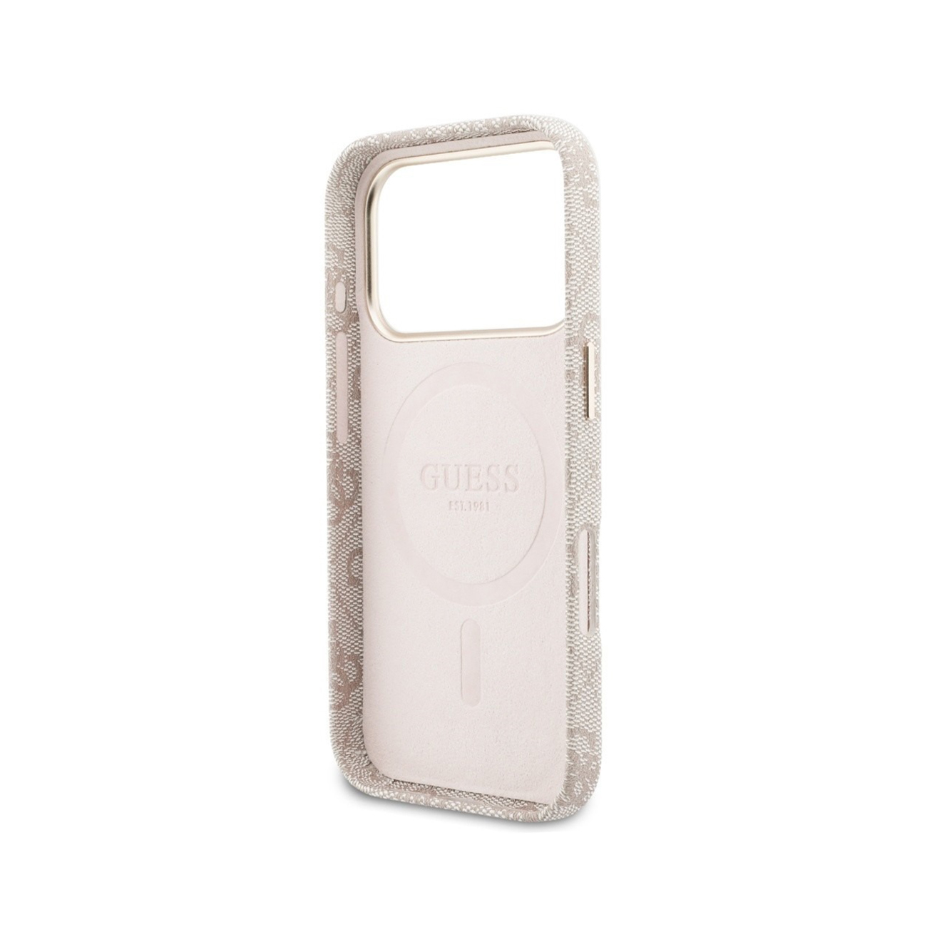 Funda blanca para teléfono con logo y estampado GUESS.