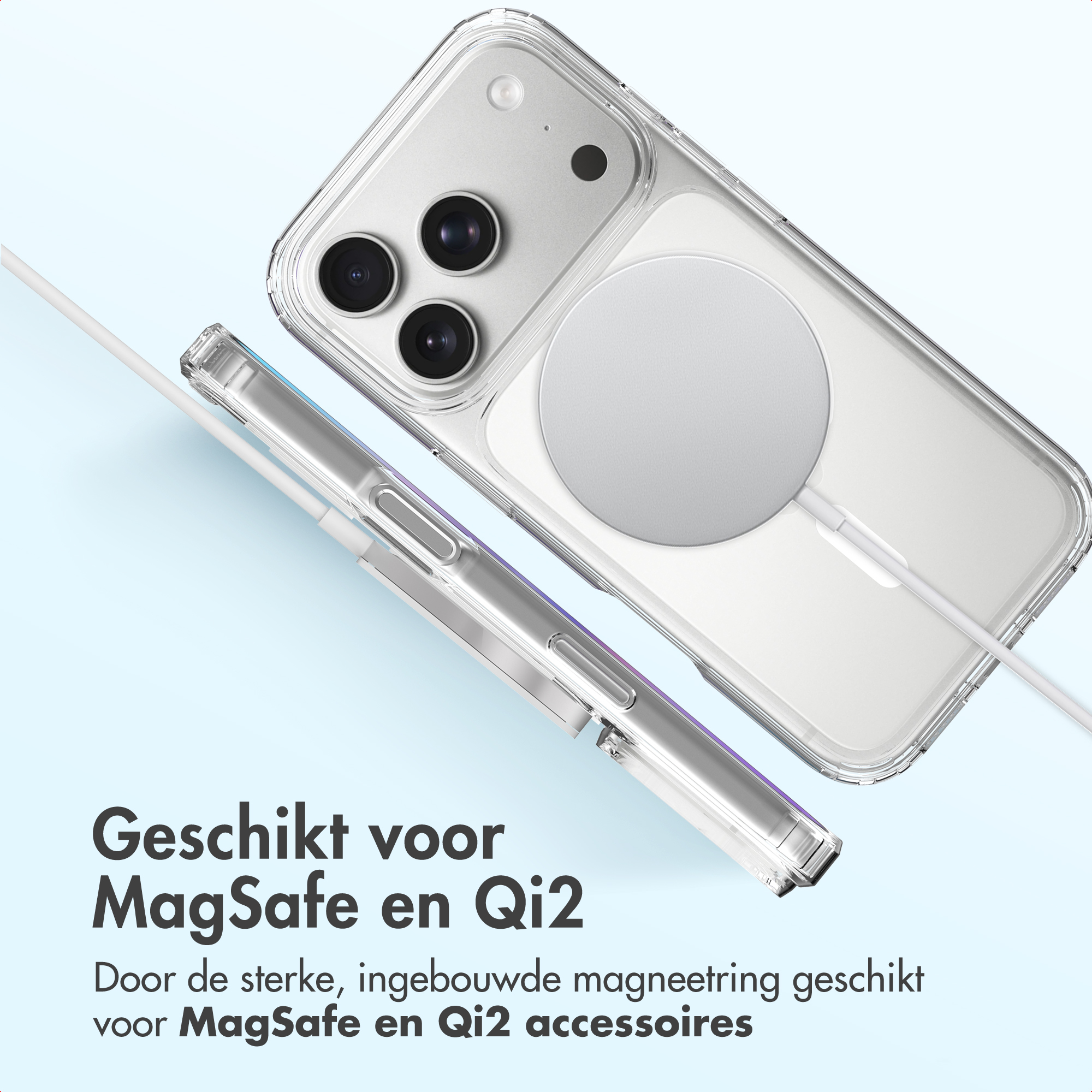 Ein transparentes Handyhülle mit Magnetring für MagSafe und Qi2 Zubehör.