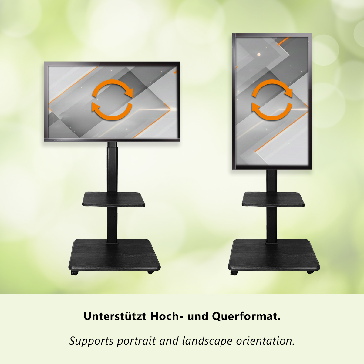 Zwei mobile Displays, eins im Quer- eins im Hochformat, mit orangefarbenem Ladesymbol.