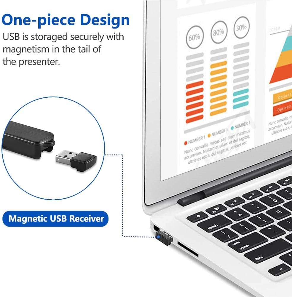 Ein schwarzer USB-Empfänger steckt in einem Laptop. Daneben liegt ein USB-Stick.