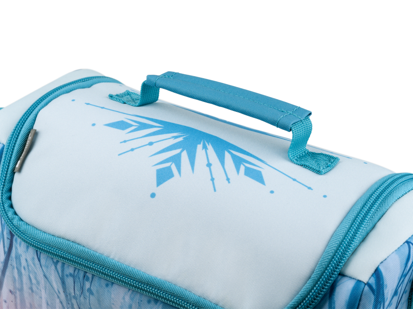 Hellblaues Etui mit blauem Stern-Design und Tragegriff.