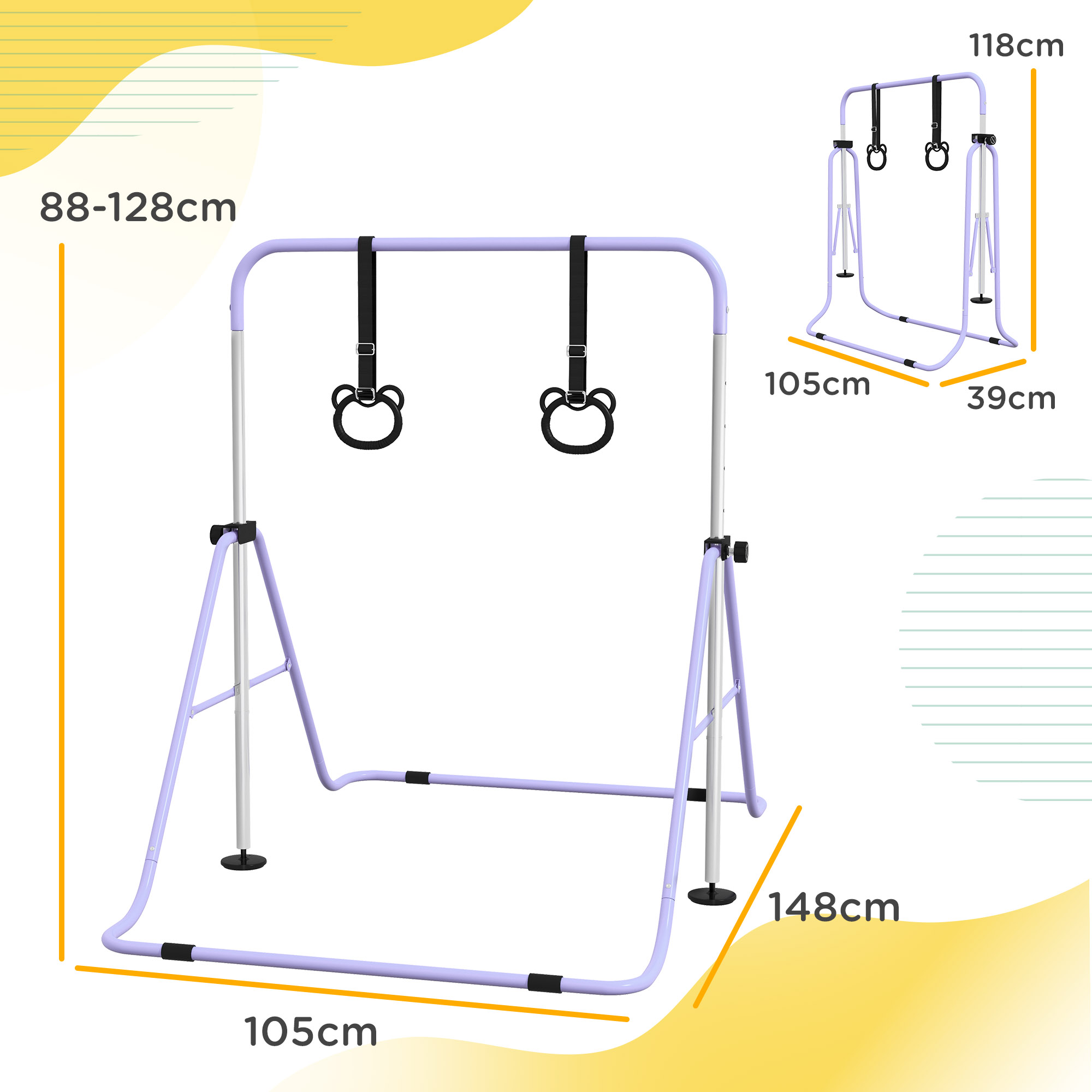 Un supporto viola con due attacchi, dimensioni 88-128cm altezza.