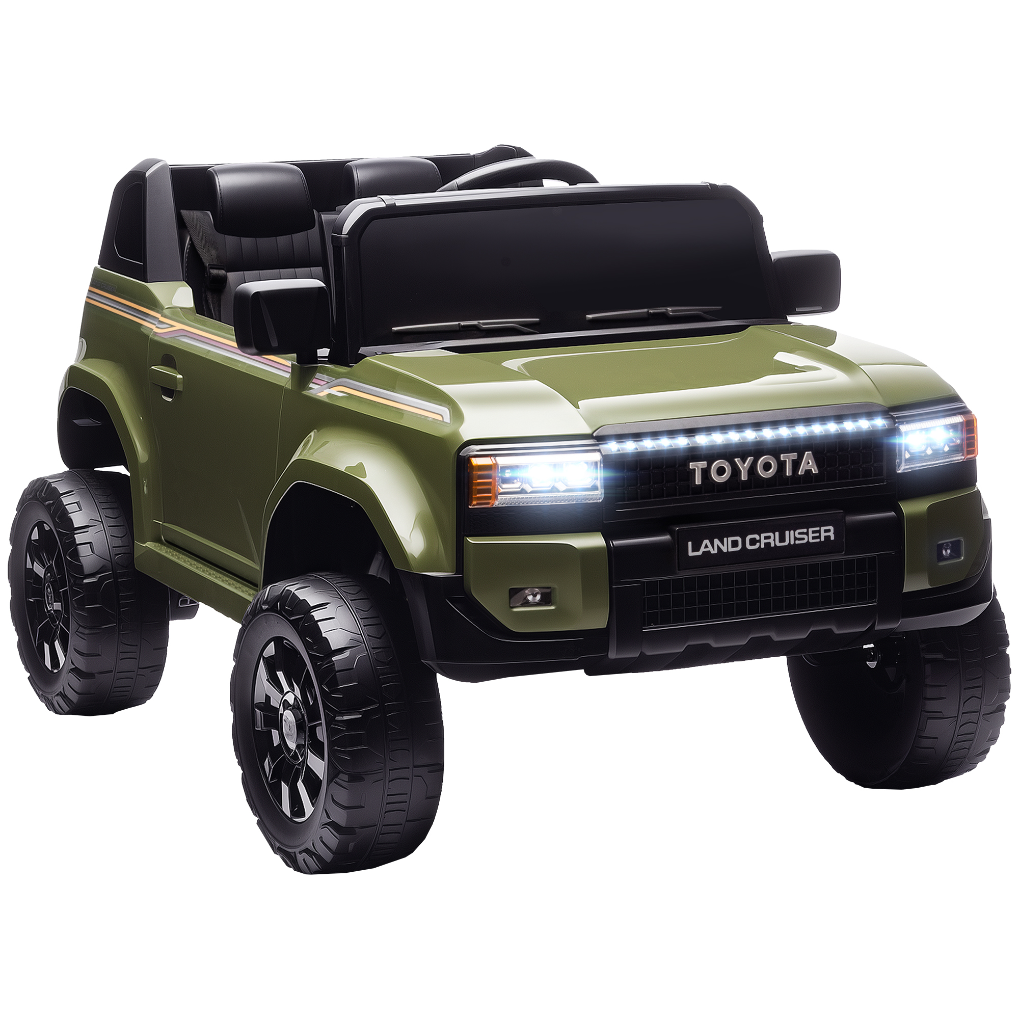 Un'auto giocattolo verde con marchio Toyota Land Cruiser.