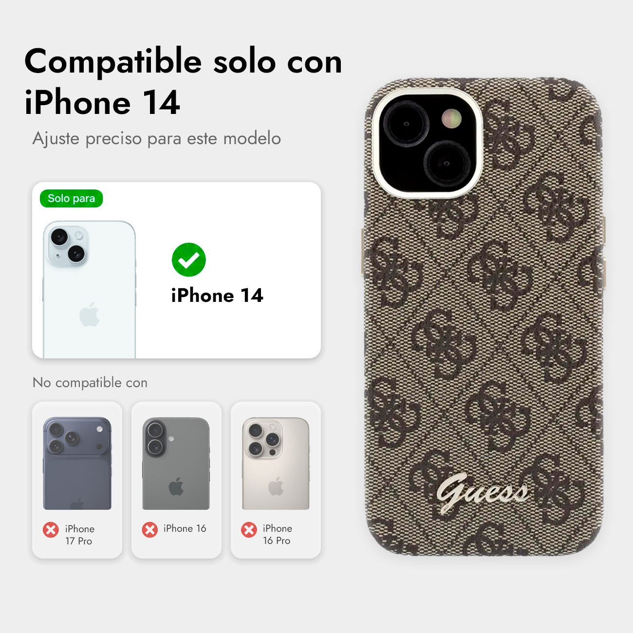 Funda Guess para iPhone 14, no compatible con iPhone 17 Pro, 16 o 16 Pro.