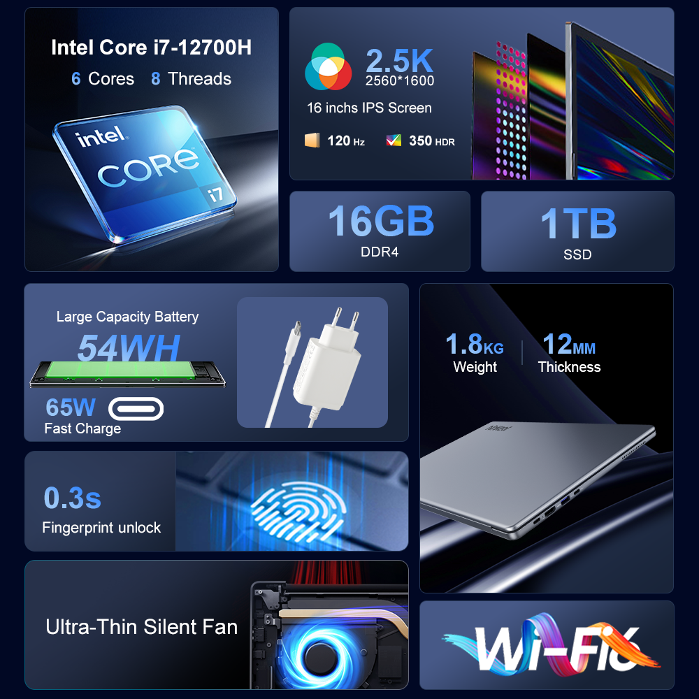 Especificaciones del producto: Intel Core i7, 16GB RAM, 1TB SSD, pantalla 2.5K.
