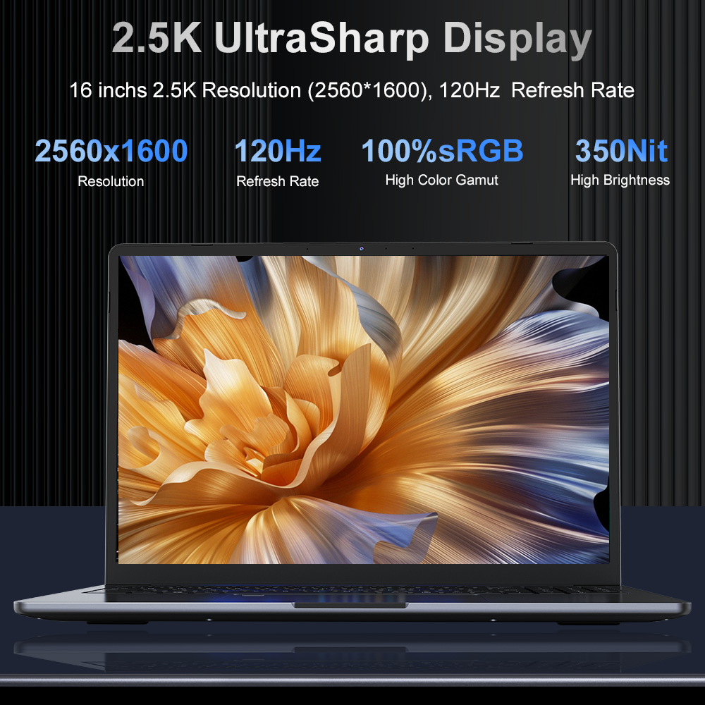 Un portátil con pantalla 2.5K UltraSharp que muestra una ilustración floral.