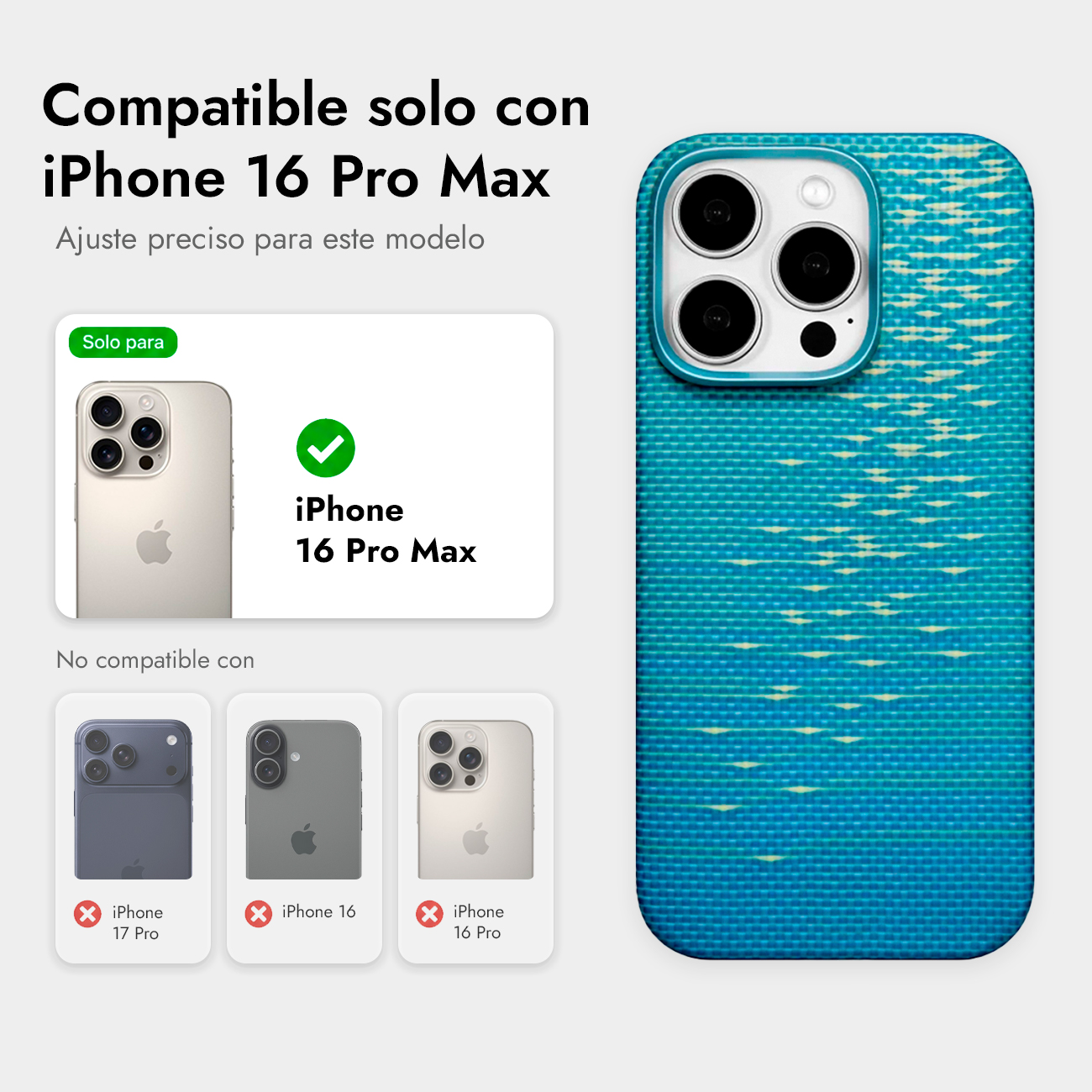 Funda azul con estampado para iPhone 16 Pro Max. Compatible con iPhone 16 Pro Max.