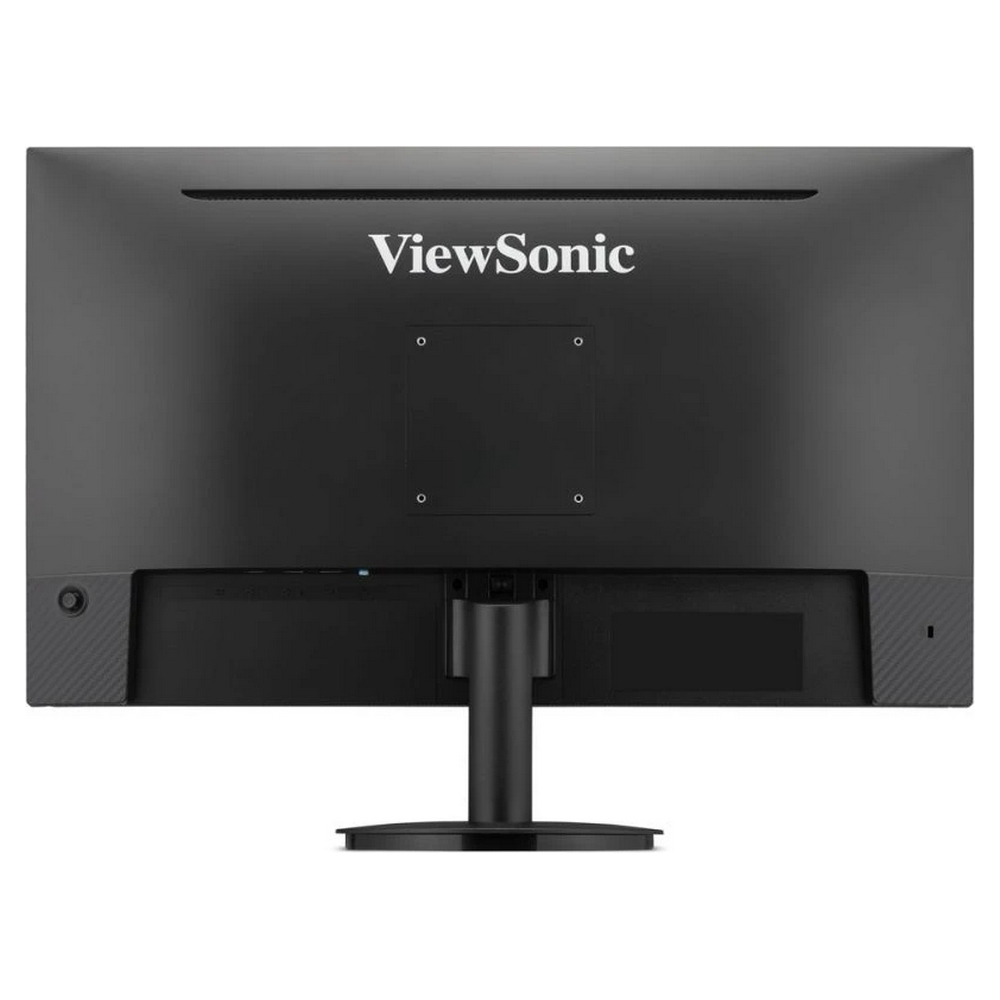Bağlantı paneli ve standı gösteren siyah ViewSonic monitörün arkası.