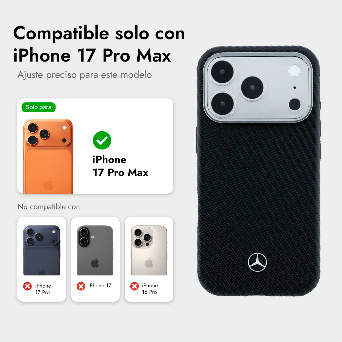 Funda negra para iPhone 17 Pro Max con logo, compatible con iPhone 17 Pro Max.