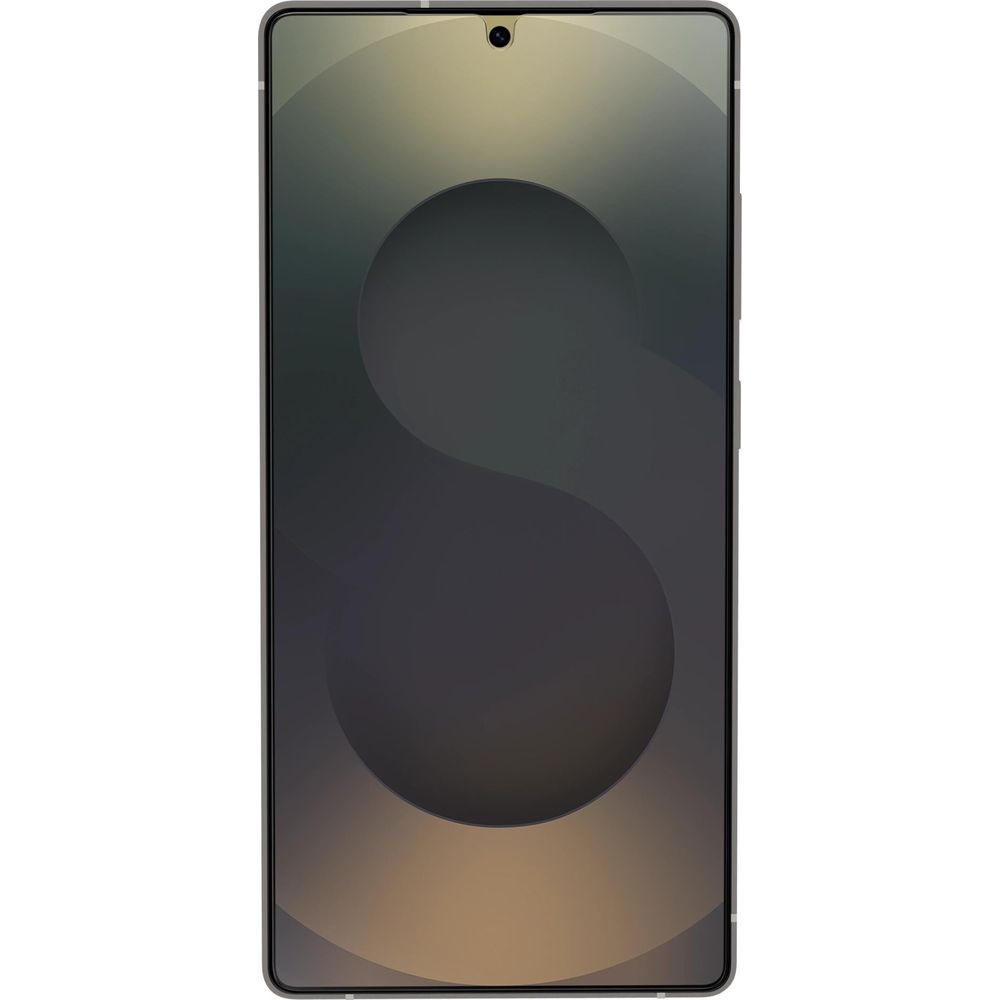Ein dunkles Smartphone mit einem S-förmigen Muster auf dem Bildschirm.