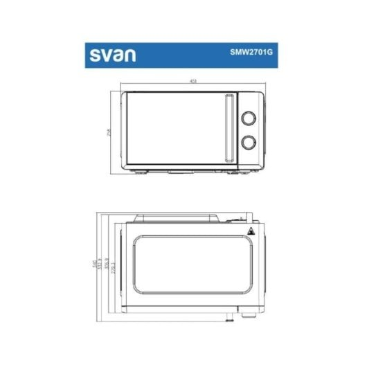 Disegno tecnico di un forno a microonde Svan SMW2701G.