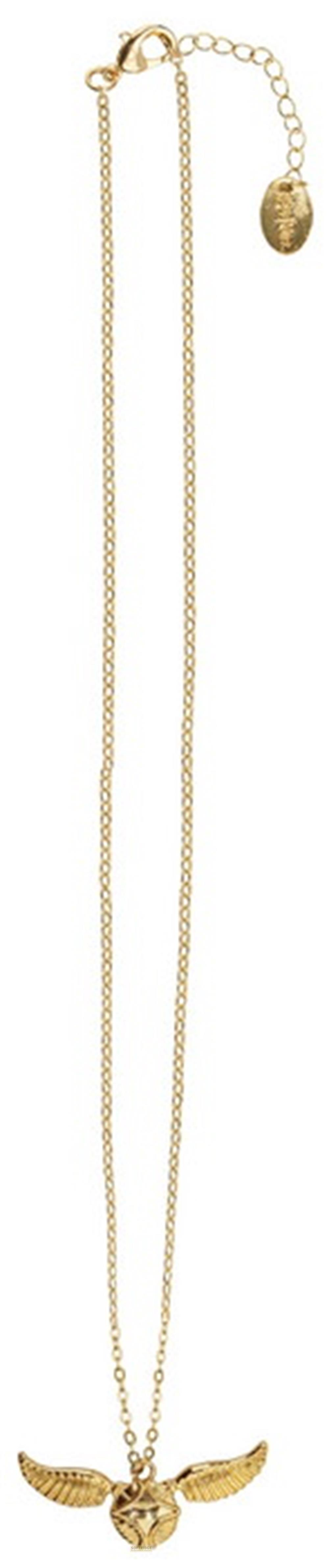 Collana d'oro con ciondolo dorato a forma di snitch alato.