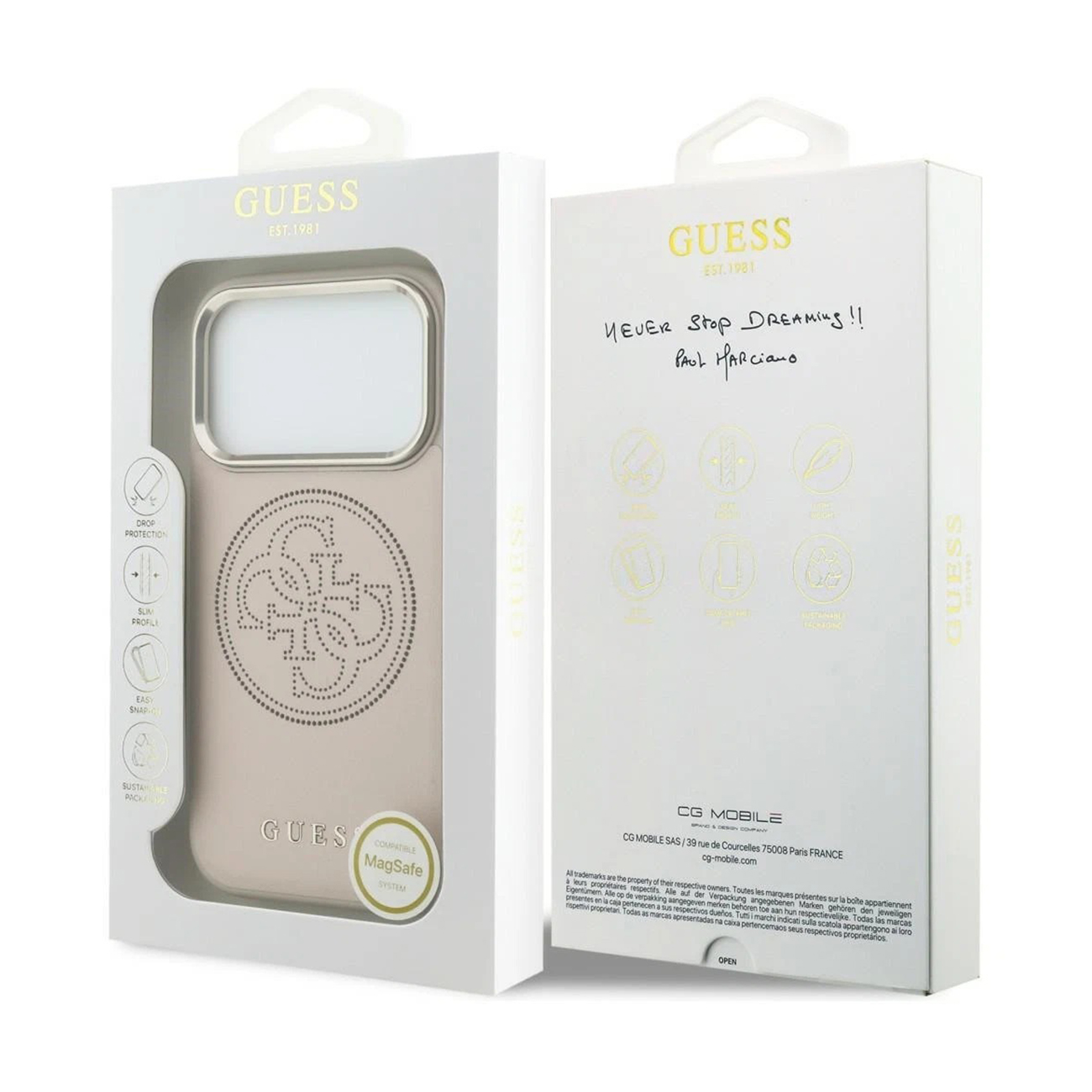 Funda Guess para teléfono compatible con MagSafe, con firma de Paul Marciano.