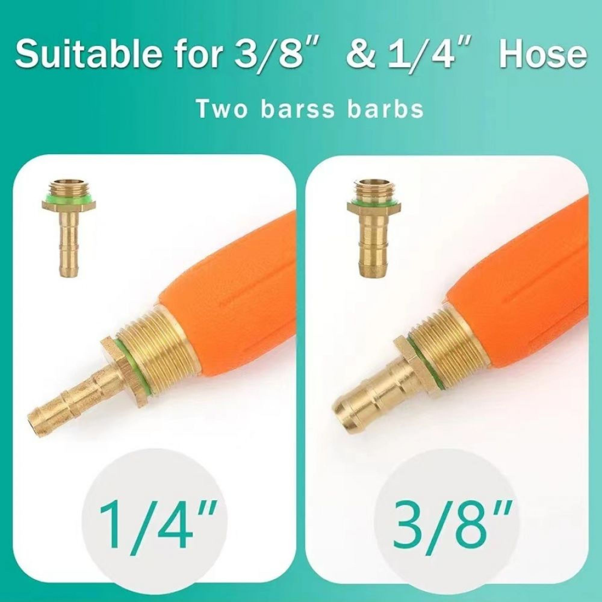 Zwei Messing-Schlauchadapter für 1/4" und 3/8" Schläuche.