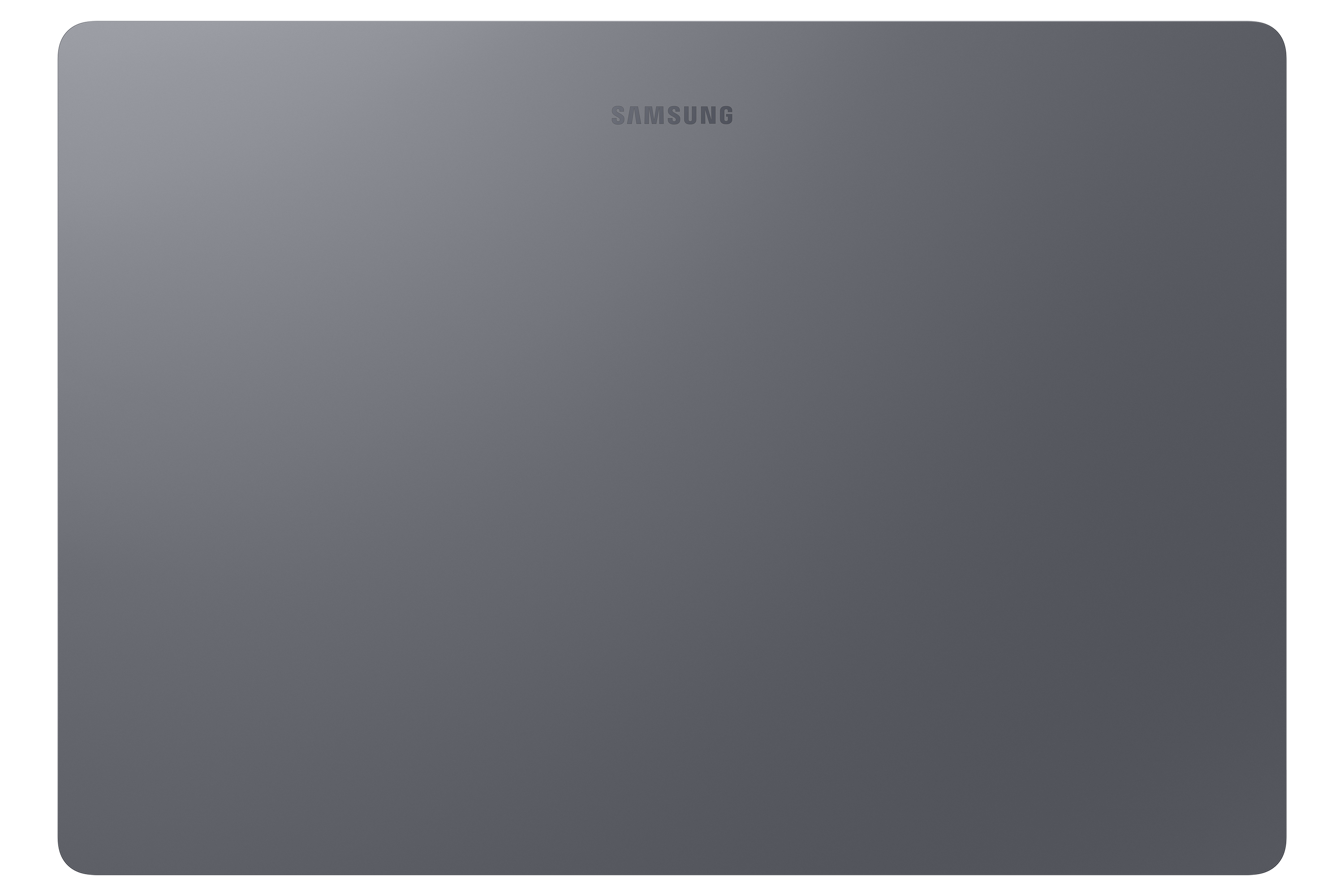 Graue Rückseite eines Samsung Tablets mit geprägtem Logo.